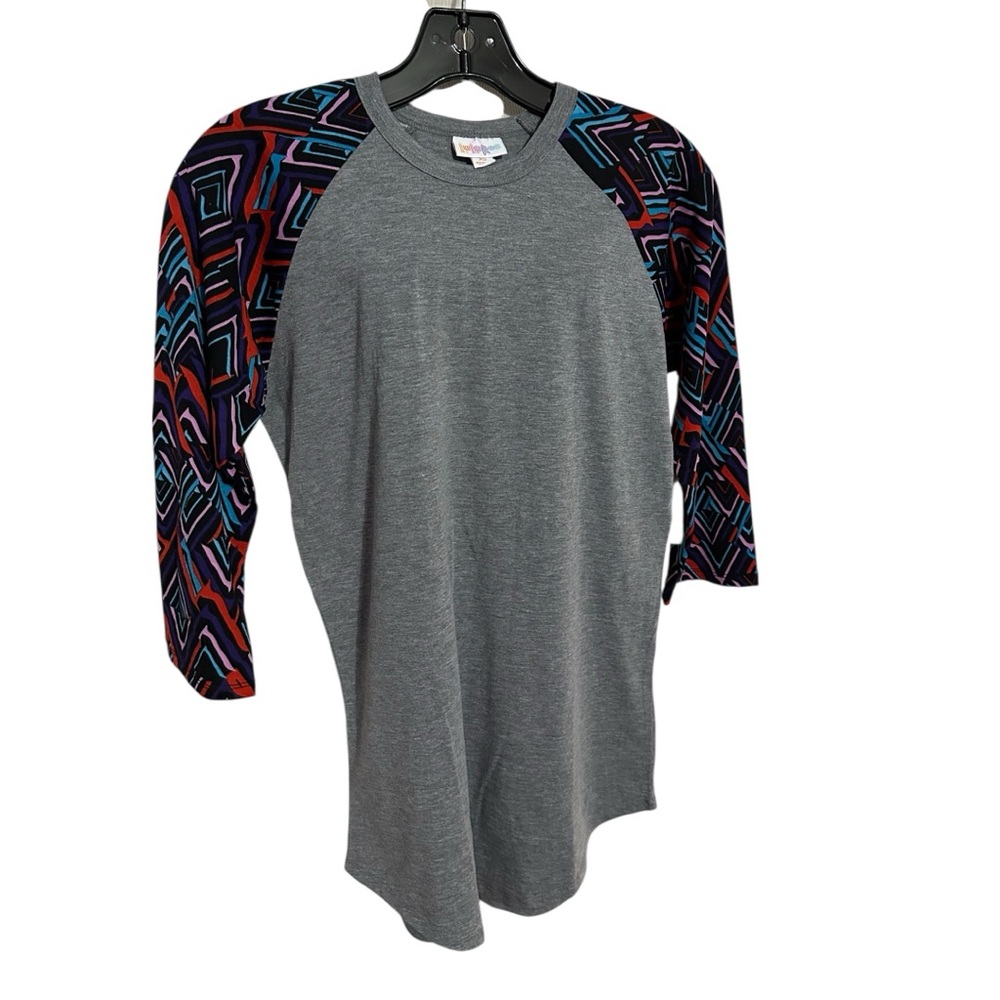 New LuLaRoe XS Randy 3/4 Sleeve Gray Tee Purple Red Blue